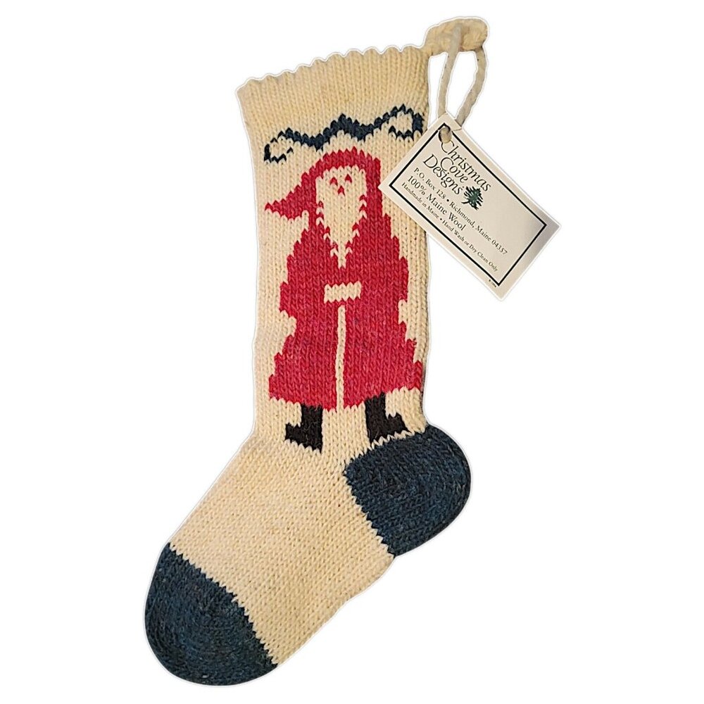 CHRISTMAS COVE Vintage Santa Stocking Handmade Knit 100% Wool Made In Maine USA